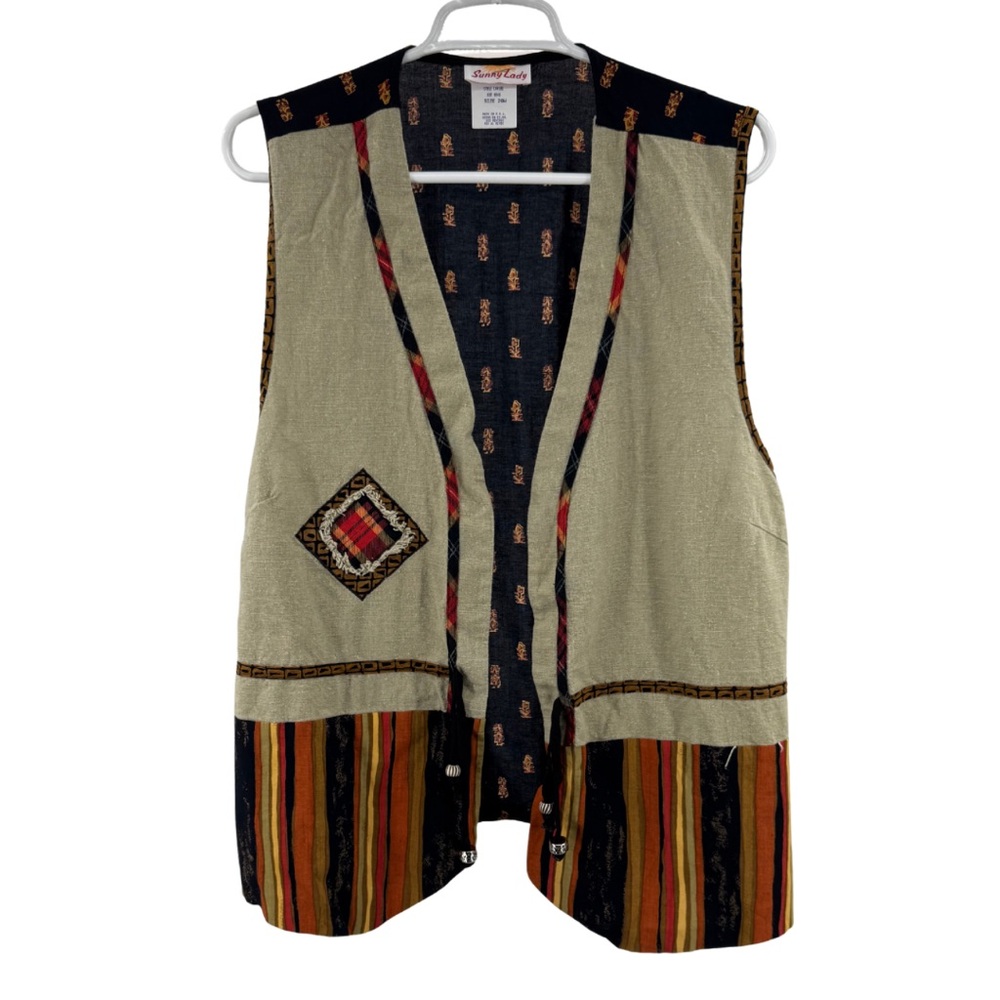 Vintage Women's boho tie front lightweight vest neutral fall 20W plus size